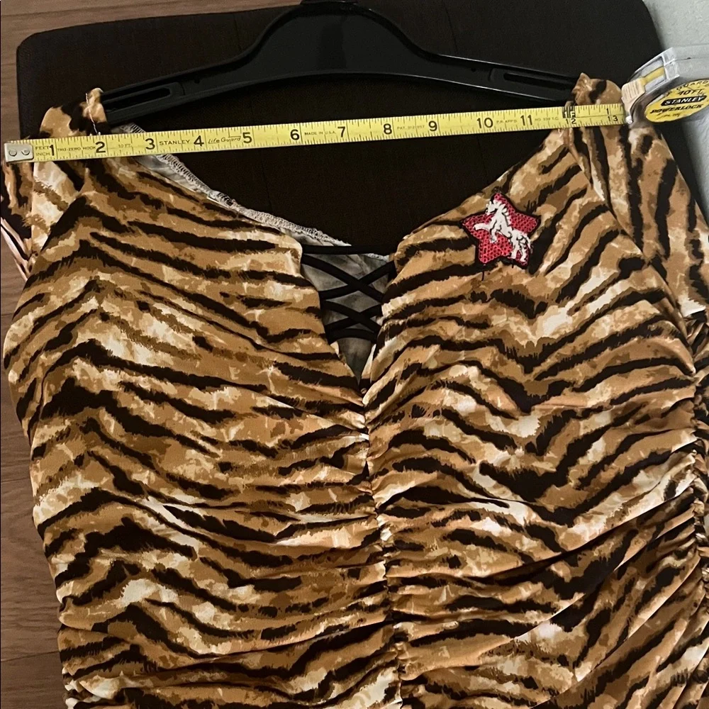 Tiger Print Long Sleeve Dress w/red sequins star/WHT horse design by Julie Lee